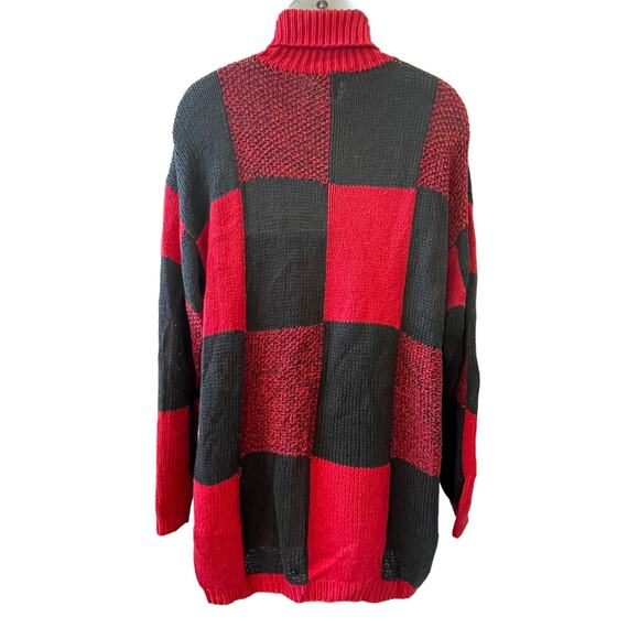 VINTAGE 90s Buffalo Plaid Oversized Turtleneck Tunic Sweater Size Large - Picture 3 of 5